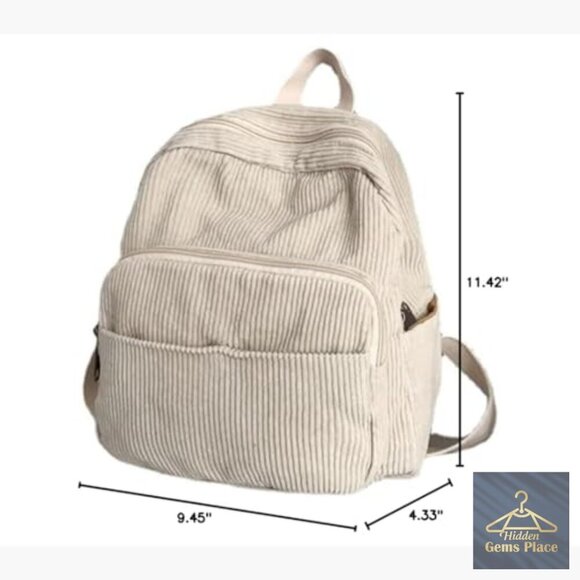 Mini Corduroy Backpack Purse for Women Travel Daypack with Multiple Pockets main image 4